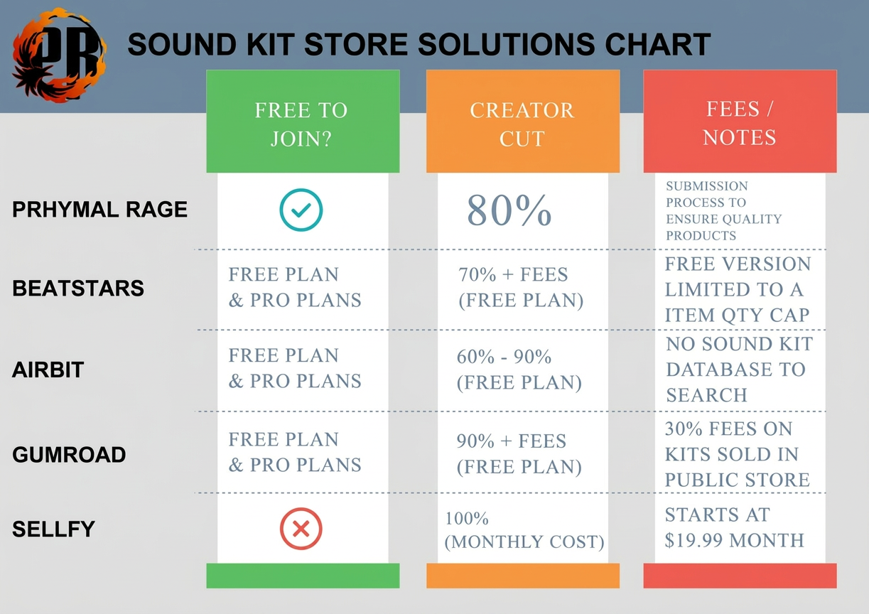 PR_soundkist store_comparison chart_web Upload and sell your sound kits, sample packs and drum kits through Prhymal Rage!